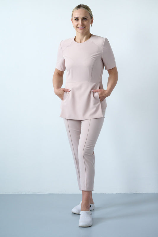 GRAYISH PINK PANTS AND SHORT ROBE SET