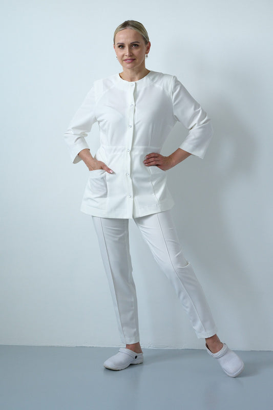 WHITE LONG - SLEEVED BUTTON UP ROBE AND PANTS SET