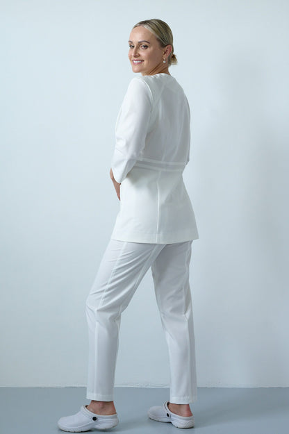 WHITE LONG - SLEEVED BUTTON UP ROBE AND PANTS SET