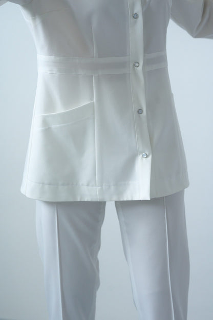 WHITE LONG - SLEEVED BUTTON UP ROBE AND PANTS SET