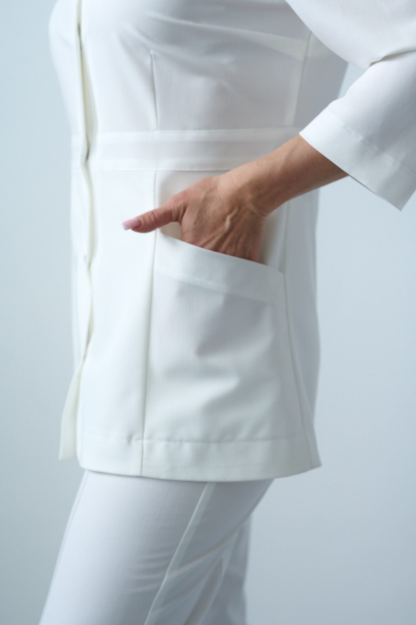 WHITE LONG - SLEEVED BUTTON UP ROBE AND PANTS SET